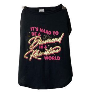 Doggy Parton Dog Shirt Diamond In A Rhinestone World Large Pink Black Sport Pet